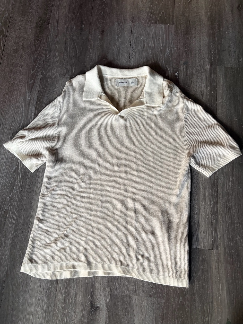 Hollister Cream Ribbed Knit Polo